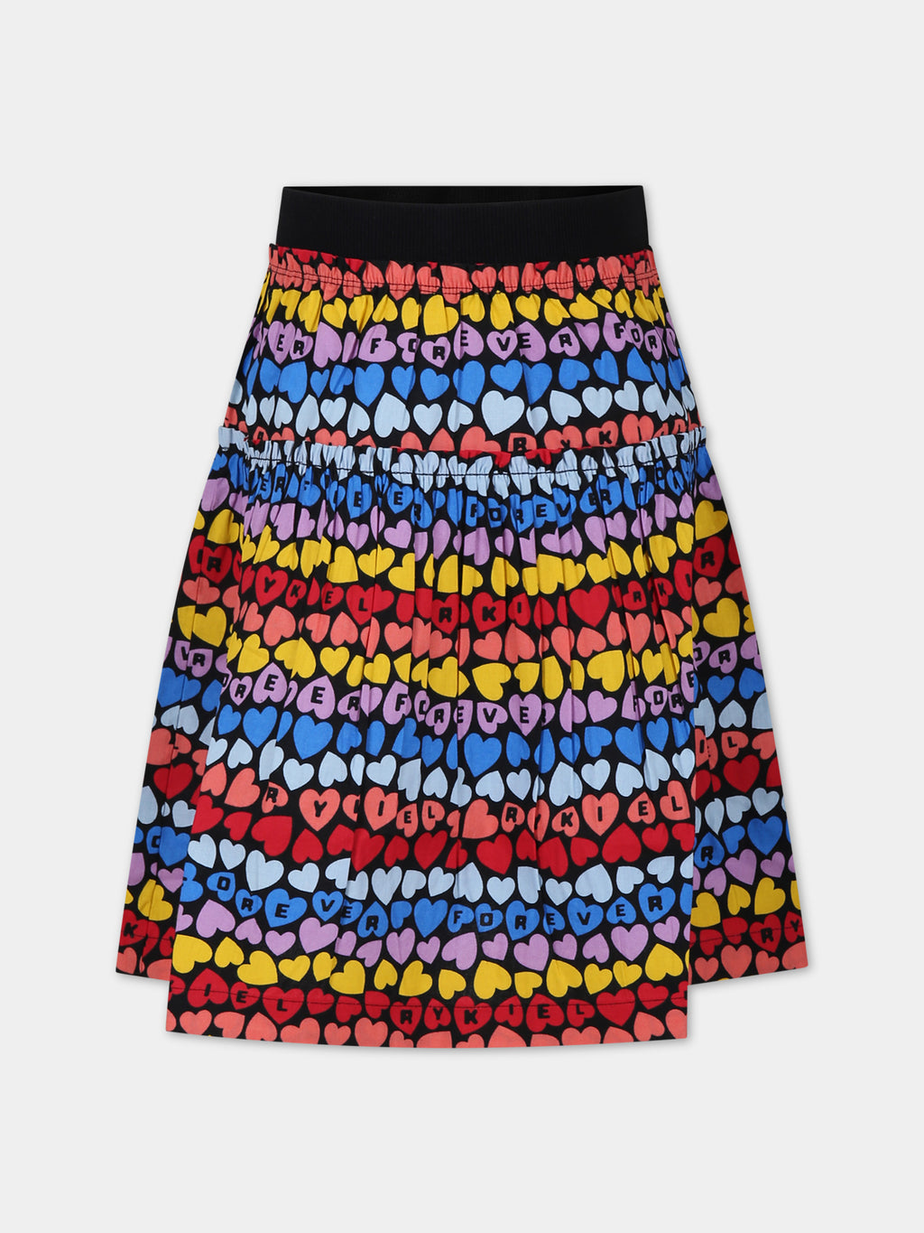 Multicolor skirt for girl with all-over hearts